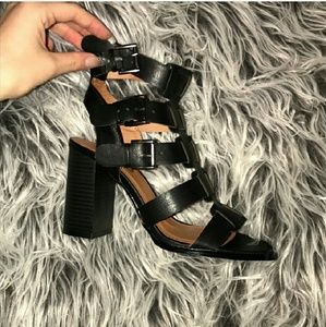 NEVER WORN! Black Strappy Open Toe Cage Heel.